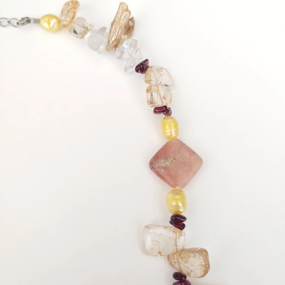 Stone, glass and shell necklace